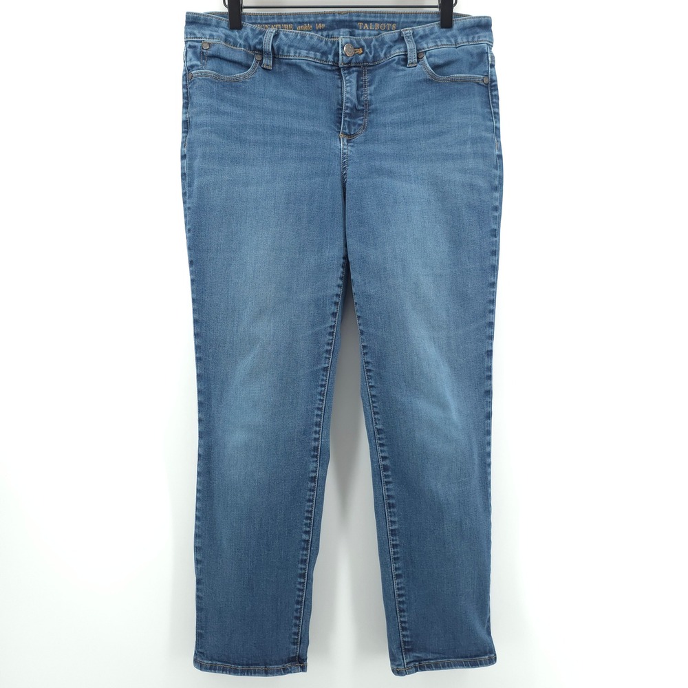 Talbots Signature Petite Womens Ankle Jeans 14P Blue Denim Stretch Medium Wash